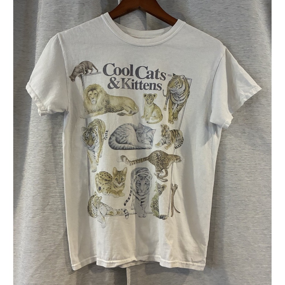 Cool Cats & Kittens White T-Shirt Tiger King Graphic Tee Mens Small